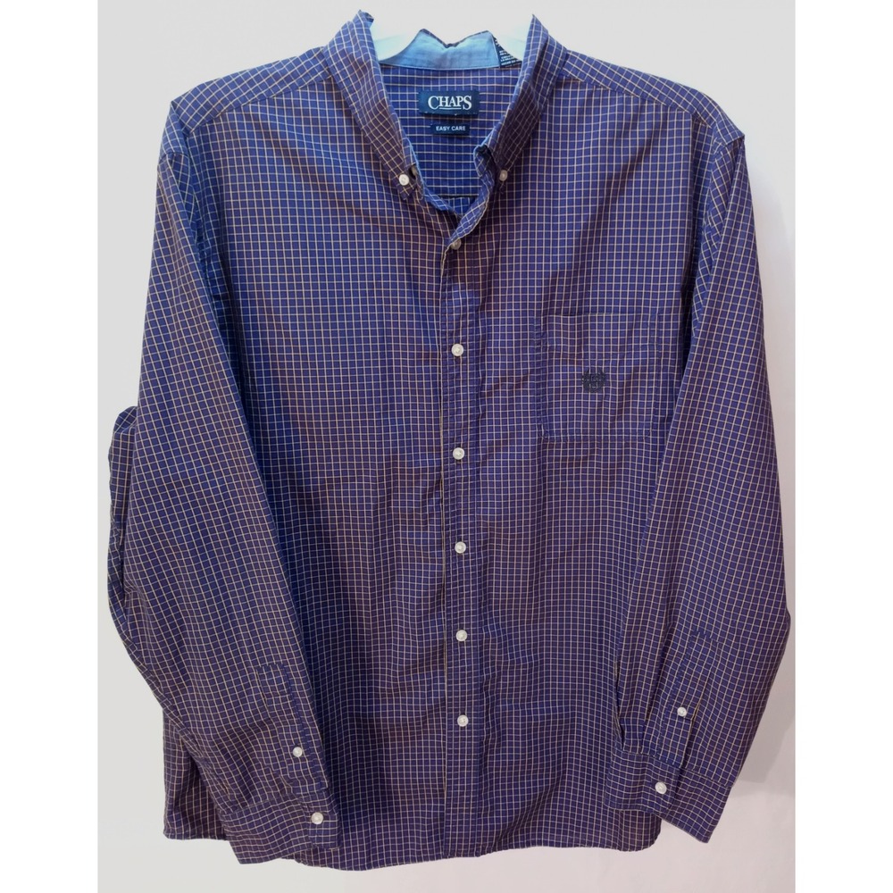 Men's Chaps Easy Care Long Sleeve‎ Button Down Shirt, XXL, Purple Checks